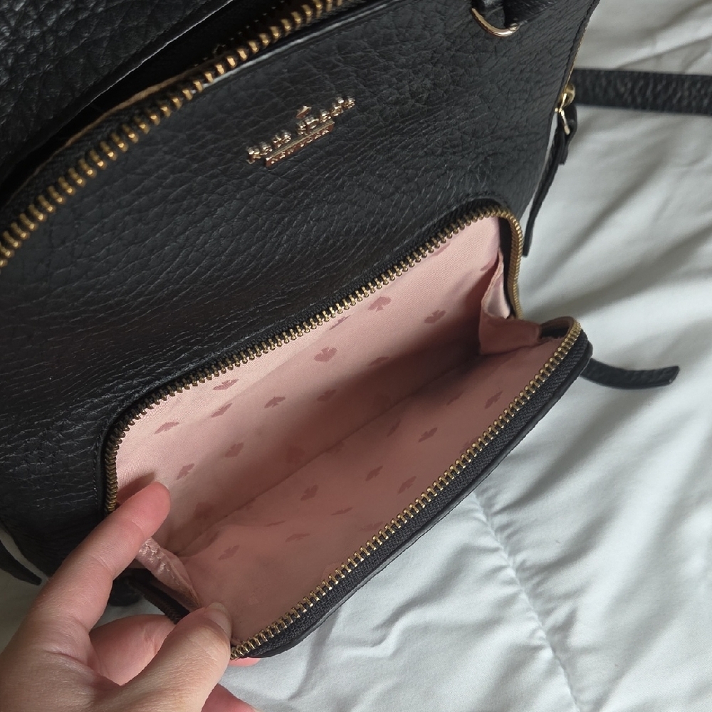 kate spade Black Pebbled Leather Mini Backpack with Gold Accents - Picture 4 of 5